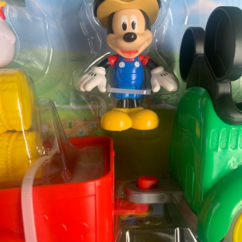 Disney Mickey Mouse Green Tractor with Red Trailer - Picture 6 of 7
